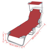 Folding Sun Lounger with Canopy Steel and Fabric Red - Close-Up Angle