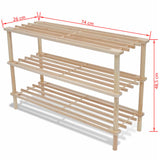 3-Tier Shoe Racks 2 pcs Solid Fir Wood - 45-Degree Angle