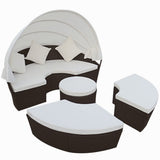 Outdoor Lounge Bed with Canopy Poly Rattan Brown - Front View