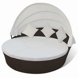 Outdoor Lounge Bed with Canopy Poly Rattan Brown - Side View