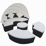 Outdoor Lounge Bed with Canopy Poly Rattan Black - Front View