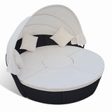 Outdoor Lounge Bed with Canopy Poly Rattan Black - Top-Down View
