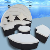 Outdoor Lounge Bed with Canopy Poly Rattan Black
