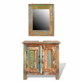 Reclaimed Solid Wood Bathroom Vanity Cabinet Set with Mirror - Front View