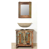 Reclaimed Solid Wood Bathroom Vanity Cabinet Set with Mirror - 45-Degree Angle