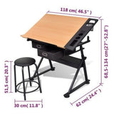 Two Drawers Tiltable Tabletop Drawing Table with Stool - Low Angle