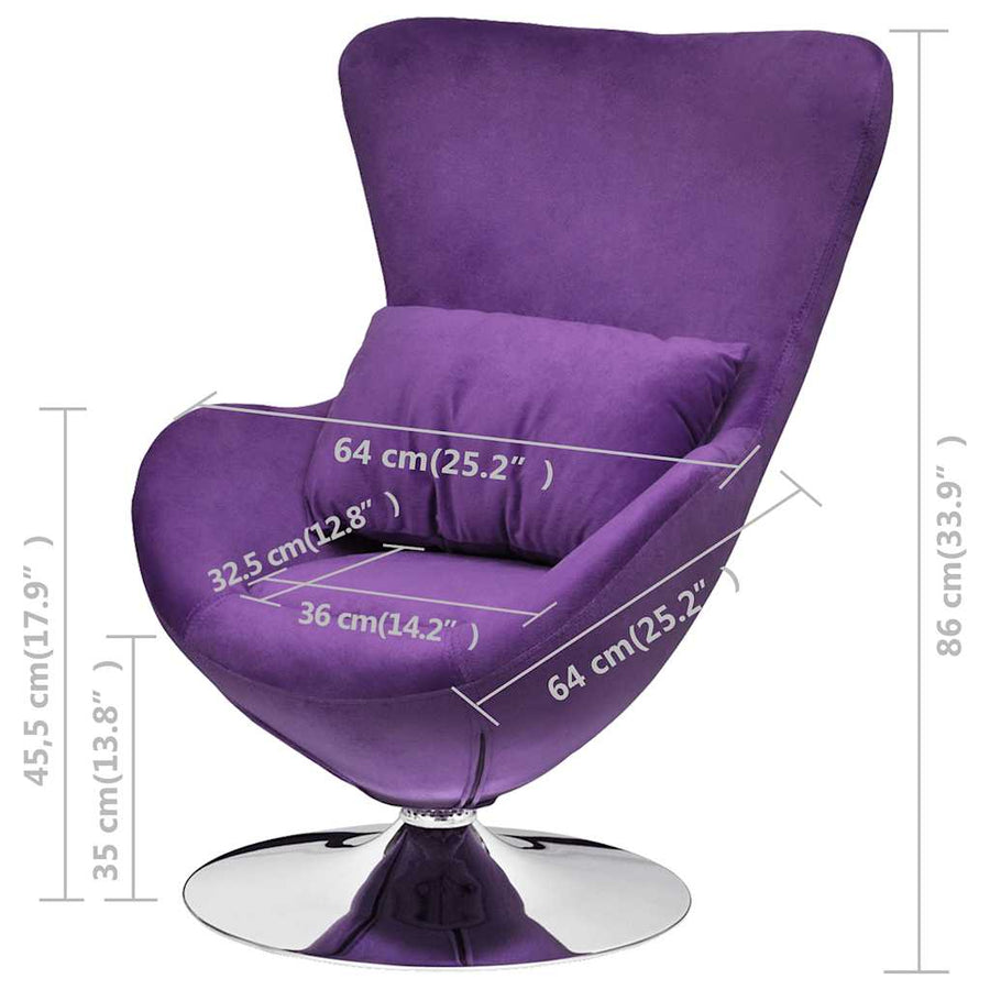Swivel Egg Chair with Cushion Small Purple Velvet