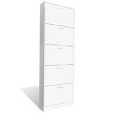 White Wooden Shoe Cabinet with 5 Compartments - Front View