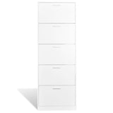 White Wooden Shoe Cabinet with 5 Compartments - Side View