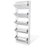 White Wooden Shoe Cabinet with 5 Compartments - Top-Down View