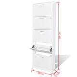 White Wooden Shoe Cabinet with 5 Compartments - Rear View