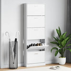 White Wooden Shoe Cabinet with 5 Compartments