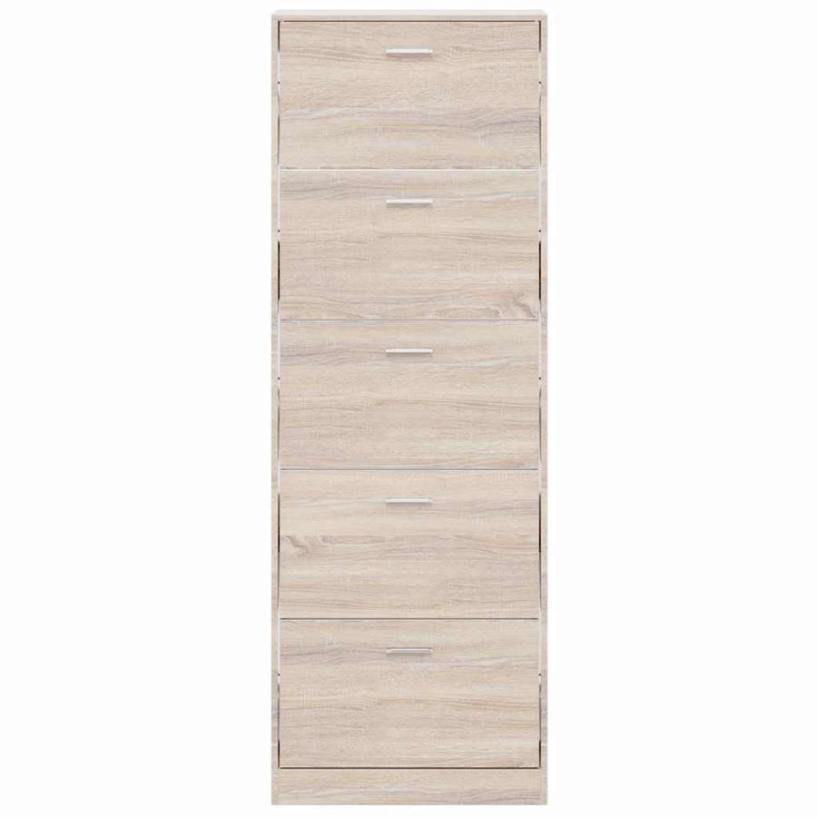 Oak Look Wooden Shoe Cabinet with 5 Compartments