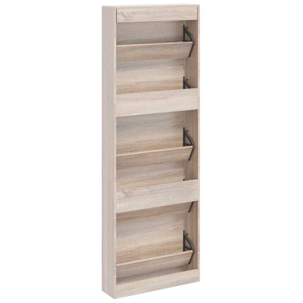 Oak Look Wooden Shoe Cabinet with 5 Compartments