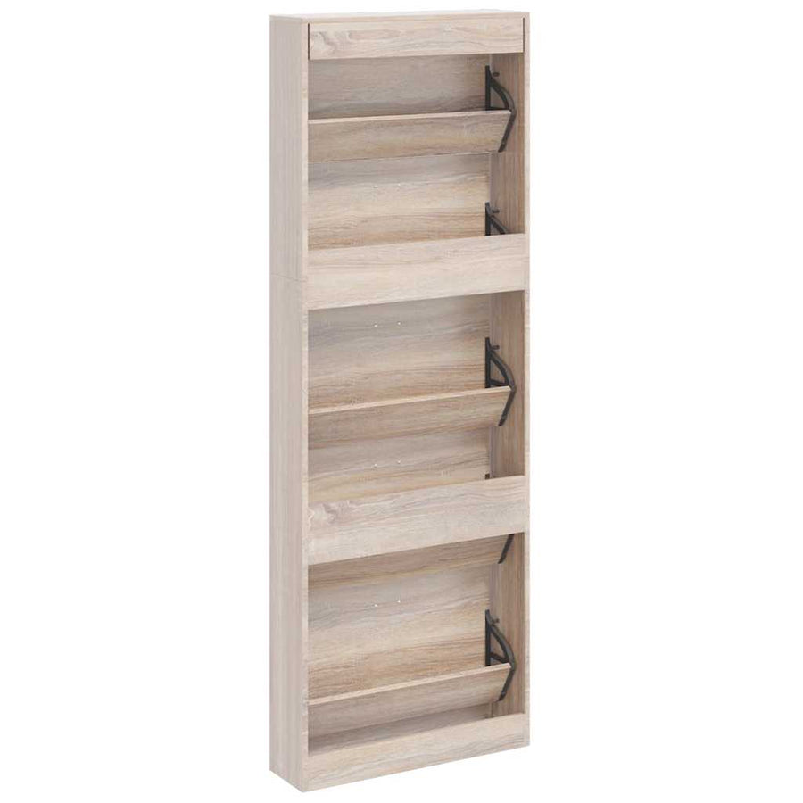 Oak Look Wooden Shoe Cabinet with 5 Compartments