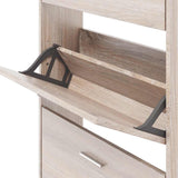 Oak Look Wooden Shoe Cabinet with 5 Compartments - Close-Up Angle