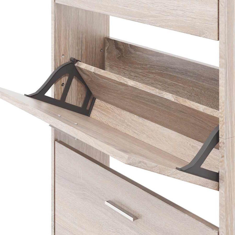 Oak Look Wooden Shoe Cabinet with 5 Compartments
