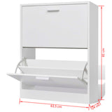 Shoe Cabinet with 2 Compartments Wooden White - Rear View