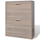 Oak Look Wooden Shoe Cabinet with 2 Compartments - Front View