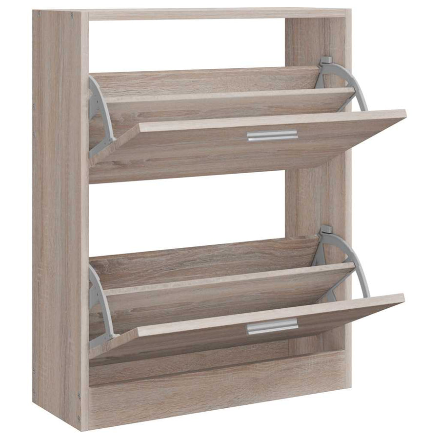 Oak Look Wooden Shoe Cabinet with 2 Compartments