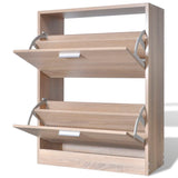 Oak Look Wooden Shoe Cabinet with 2 Compartments - Top-Down View