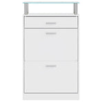 Shoe Cabinet with a Drawer and a Top Glass Shelf Wood White