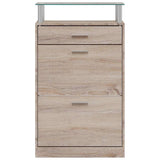 Shoe Cabinet with a Drawer and a Top Glass Shelf Wood Oak Look