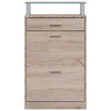 Shoe Cabinet with a Drawer and a Top Glass Shelf Wood Oak Look - Top-Down View