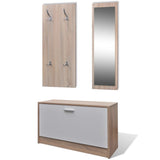 Oak and White 3-in-1 Wooden Shoe Cabinet Set - Front View