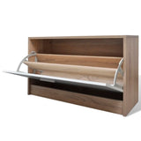 Oak and White 3-in-1 Wooden Shoe Cabinet Set - Close-Up Angle