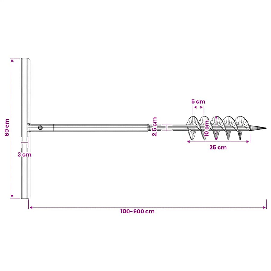 Ground Drill with Handle 100 mm with Extension Tube 9 m Steel