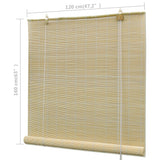 Natural Bamboo Roller Blinds 120 x 160 cm - Rear View