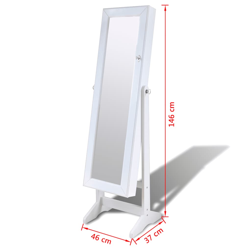 White Free Standing Jewellery Cabinet with LED Light and Mirror Door