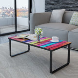 Coffee Table with Rainbow Printing Glass Top - Rear View
