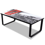 Coffee Table with Telephone Booth Printing Glass Top - 45-Degree Angle