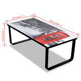 Coffee Table with Telephone Booth Printing Glass Top - Close-Up Angle