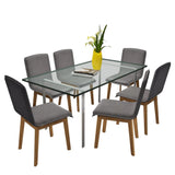 Dining Chairs 6 pcs Light Grey Fabric and Solid Oak Wood (241153+241154) - Rear View