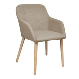 Dining Chairs 4 pcs with Oak Frame Beige Fabric and Solid Oak Wood - Front View