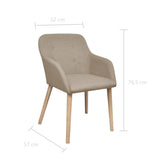 Dining Chairs 6 pcs Beige Fabric and Solid Oak Wood - Rear View