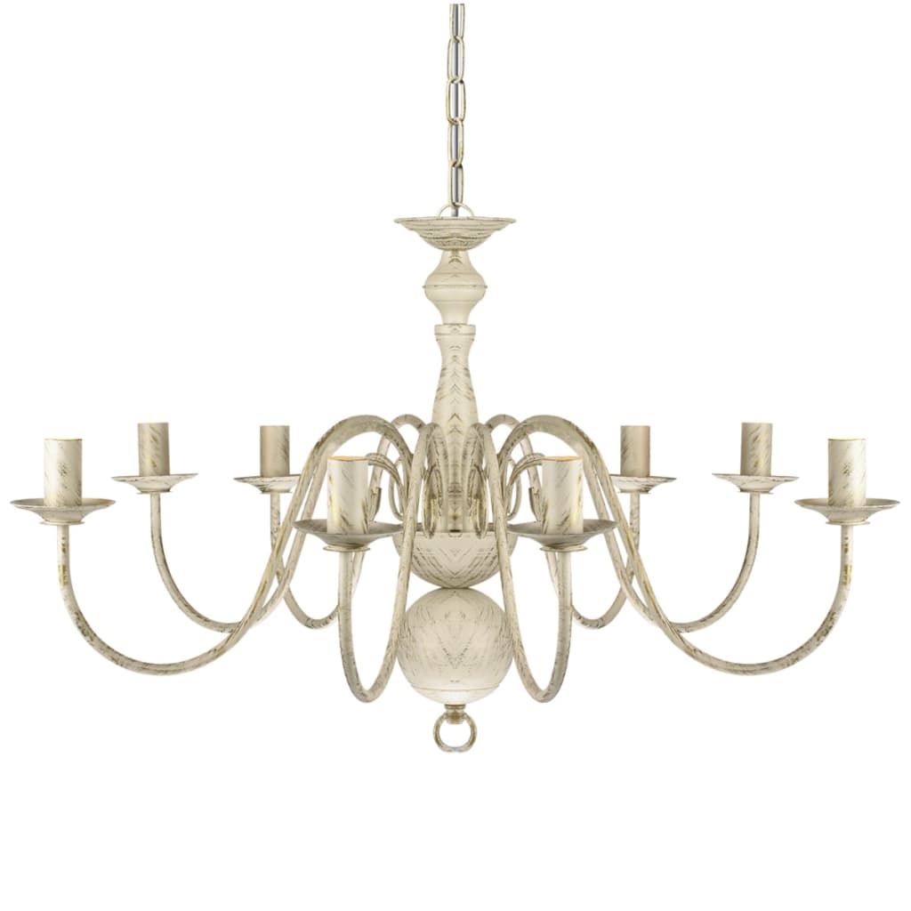 Antique White Metal Chandelier 8 x E14 Bulbs