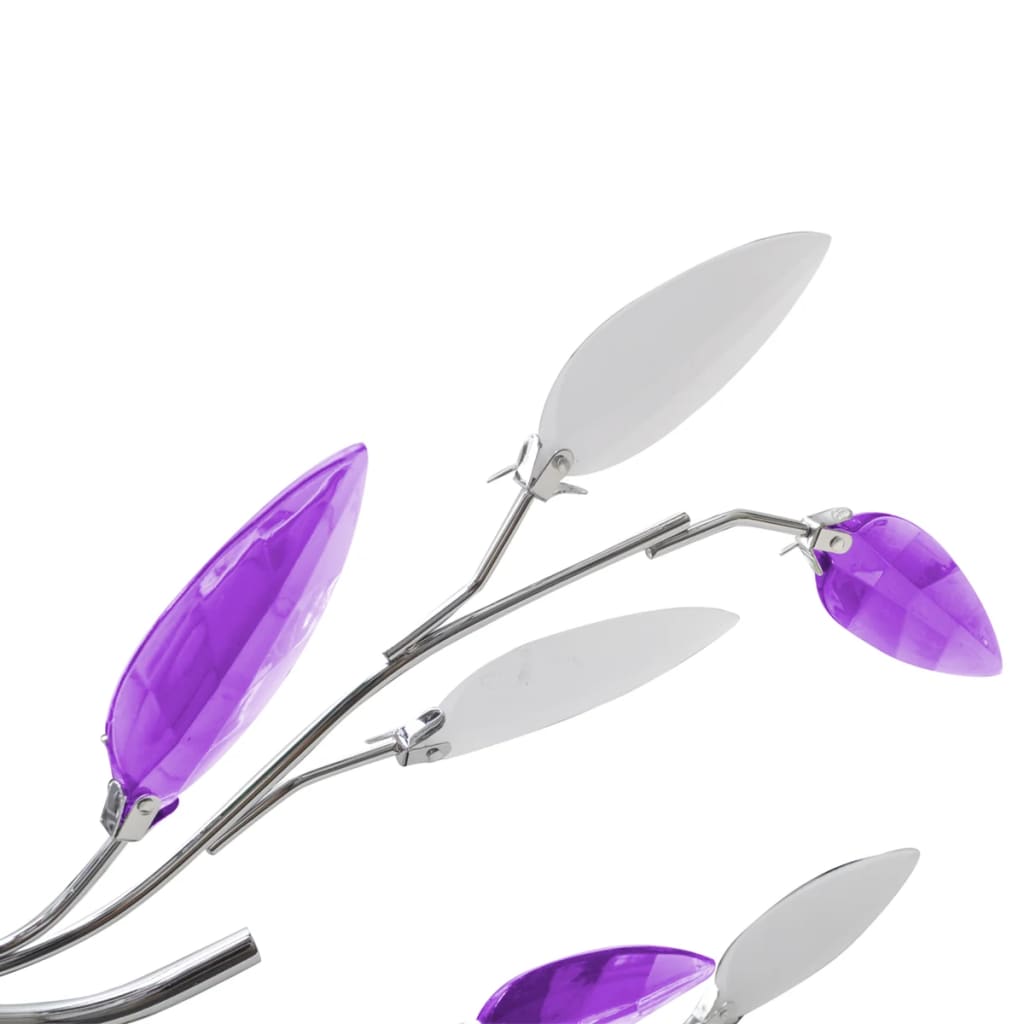 Purple&white Ceiling Lamp Acrylic Crystal Leaf Arms For 5 E14 Bulbs