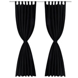 2 pcs Black Micro-Satin Curtains with Loops 140 x 175 cm - Front View