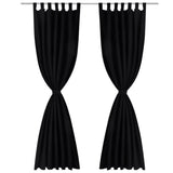 2 pcs Black Micro-Satin Curtains with Loops 140 x 225 cm - Front View