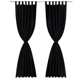 2 pcs Black Micro-Satin Curtains with Loops 140 x 245 cm - Front View