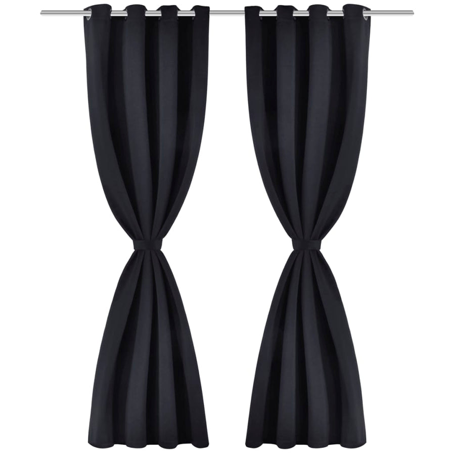 2 pcs Black Blackout Curtains with Metal Rings 135 x 245 cm
