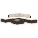 6 Piece Garden Lounge Set with Cushions Poly Rattan Brown - Front View