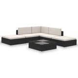6 Piece Garden Lounge Set with Cushions Poly Rattan Black - Front View