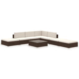 8 Piece Garden Lounge Set with Cushions Poly Rattan Brown - Front View