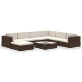 8 Piece Garden Lounge Set with Cushions Poly Rattan Brown - Front View