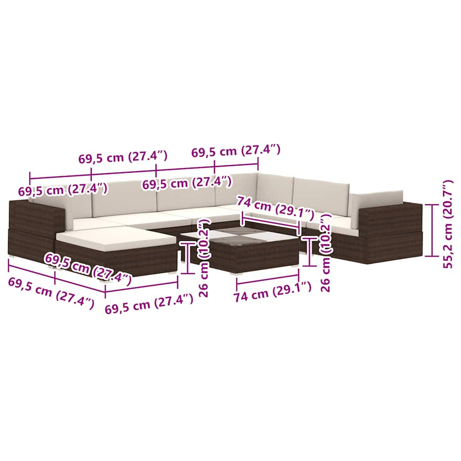 8 Piece Garden Lounge Set with Cushions Poly Rattan Brown